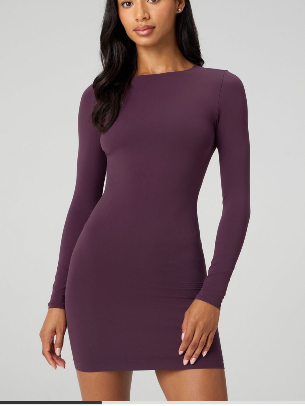 Fabletics Long-Sleeve Bodycon Mini Dress in Plum